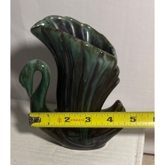 Blue Mountain Pottery Vase Swan Wing Feather Shaped Ceramic Green Drip Glaze 6" - Picture 9 of 9